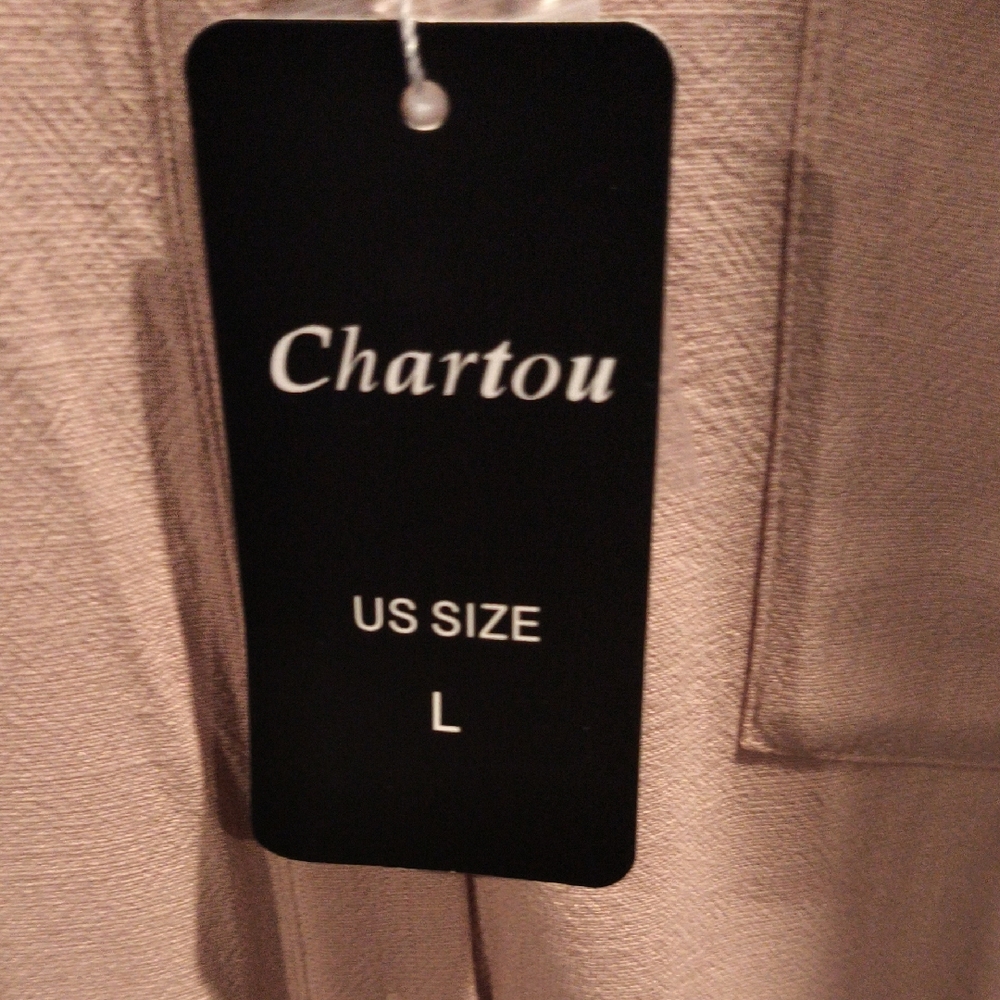 NWT Chartou Tan Wide Leg Jumpsuit w Saggy Pockets and White Buttons Size Large